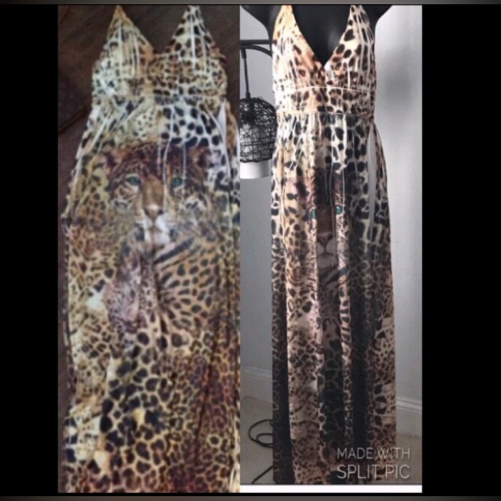 Sexy leopard print halter, long maxi dress